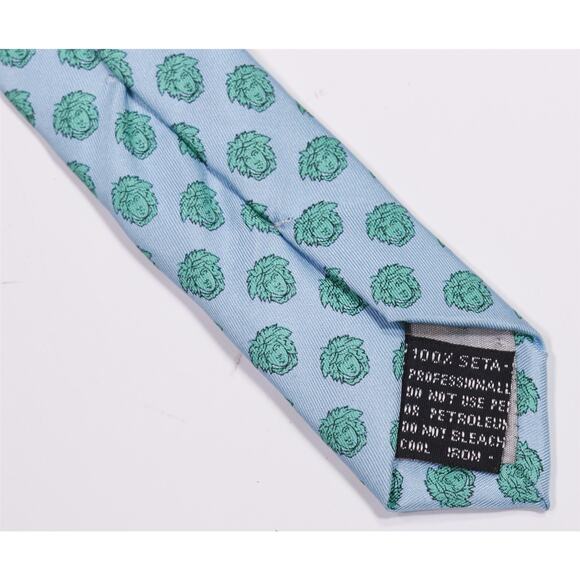 Gianni Versace Vintage 90s Green Sky Blue Geometric Print Silk Necktie Tie - Picture 6 of 7